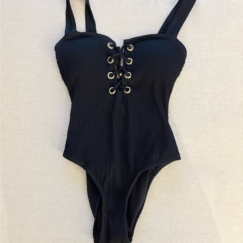 Black Lace-Up Swimsuit